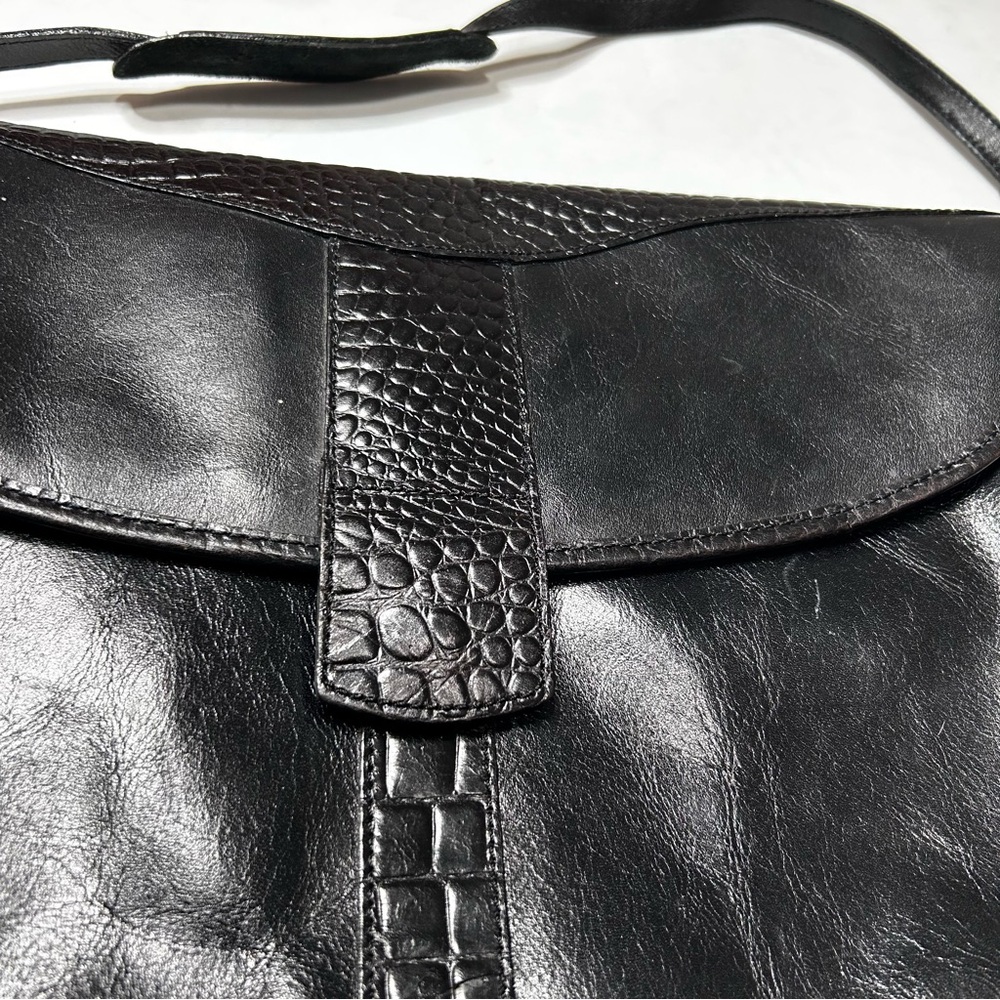 Leather Briefcase Satchel Black Men’s Work Shoulder Bag Crocodile Baggagio - Picture 3 of 14